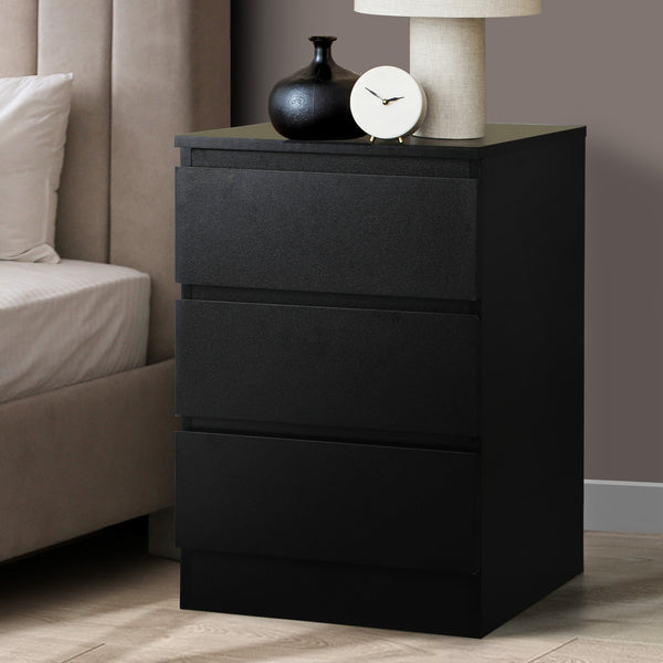  Bedside Table 3 Drawers Storage Cabinet Black