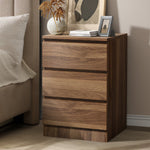 Bedside Table 3 Drawers Storage Cabinet Nightstand Walnut Wood Bedroom