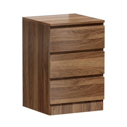 Bedside Table 3 Drawers Storage Cabinet Nightstand Walnut Wood Bedroom