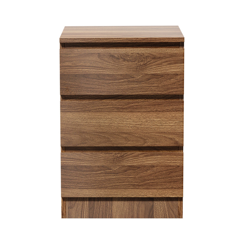 Bedside Table 3 Drawers Storage Cabinet Nightstand Walnut Wood Bedroom