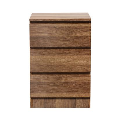 Bedside Table 3 Drawers Storage Cabinet Nightstand Walnut Wood Bedroom