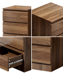 Bedside Table 3 Drawers Storage Cabinet Nightstand Walnut Wood Bedroom