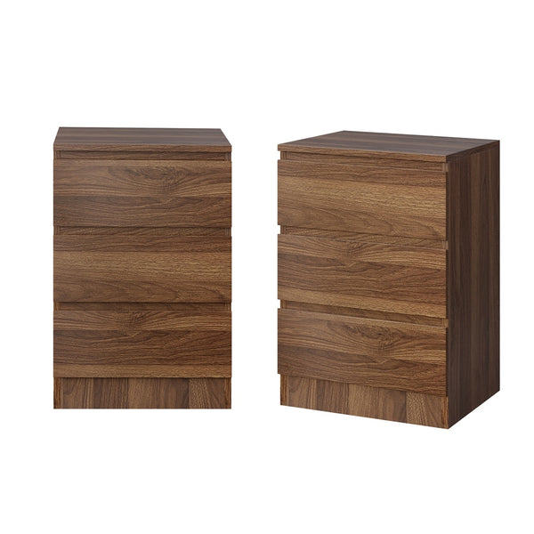  Bedside Table 3 Drawer Side Table Storage Cabinet Walnut 2 Pack
