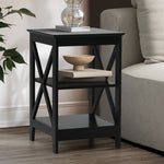Side Table 3-tier Shelf X-Structured Sides Black