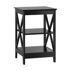 Side Table 3-tier Shelf X-Structured Sides Black