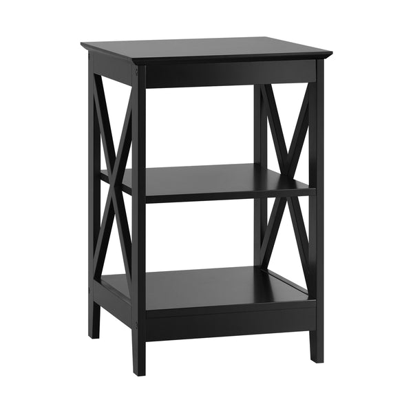  Side Table 3-tier Shelf X-Structured Sides Black