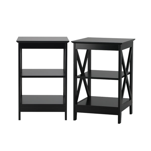  Side Table Coffee Bedside Sofa Table 3-Tier Shelf Black 2 Pack
