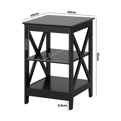 Side Table Coffee Bedside Sofa Table 3-Tier Shelf Black 2 Pack