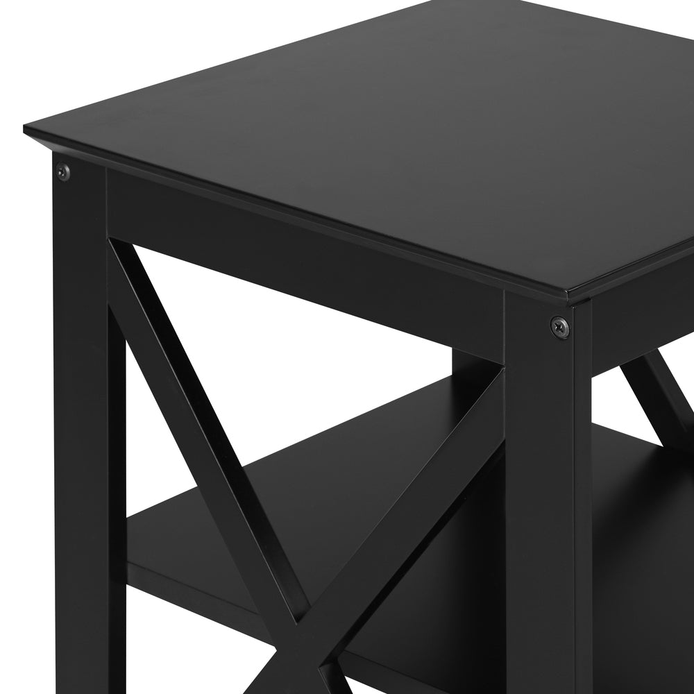 Side Table Coffee Bedside Sofa Table 3-Tier Shelf Black 2 Pack