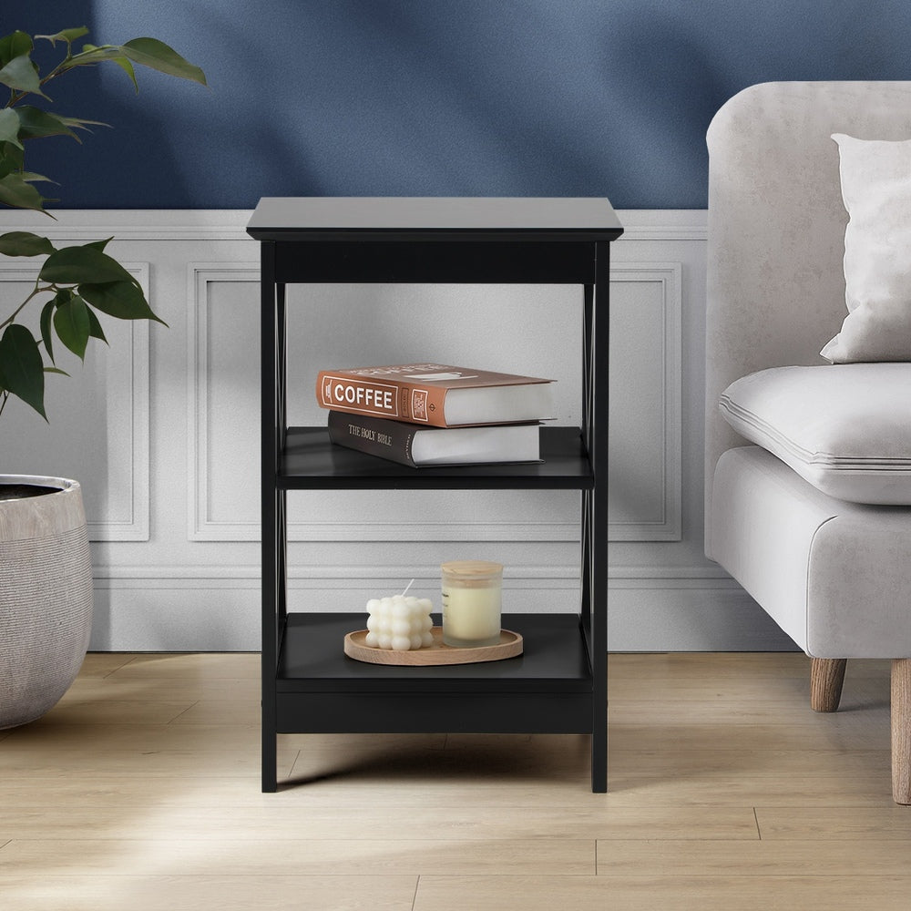 Side Table Coffee Bedside Sofa Table 3-Tier Shelf Black 2 Pack