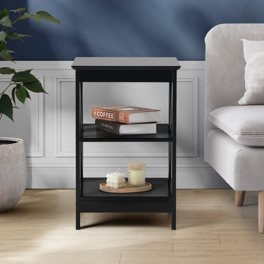 Side Table Coffee Bedside Sofa Table 3-Tier Shelf Black 2 Pack