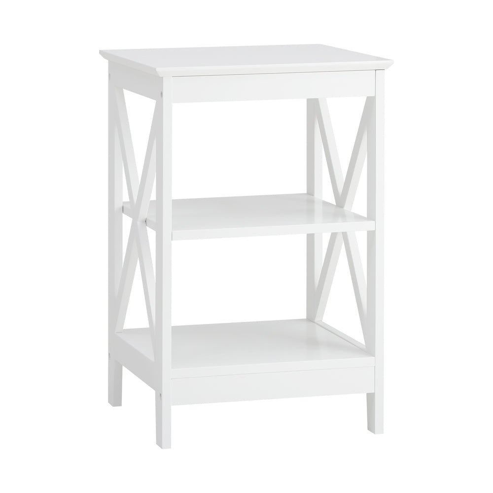Side Table 3-tier Shelf X-Structured Sides Black