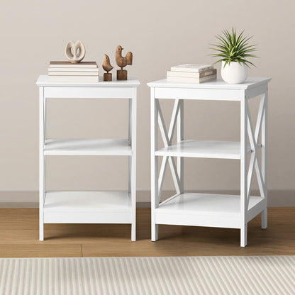 Side Table Coffee Bedside Sofa Storage 3-Tier Shelf White 2 Pack
