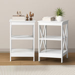 Side Table Coffee Bedside Sofa Storage 3-Tier Shelf White 2 Pack