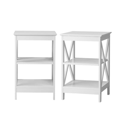 Side Table Coffee Bedside Sofa Storage 3-Tier Shelf White 2 Pack