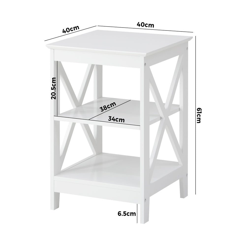 Side Table Coffee Bedside Sofa Storage 3-Tier Shelf White 2 Pack