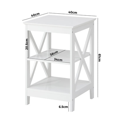 Side Table Coffee Bedside Sofa Storage 3-Tier Shelf White 2 Pack