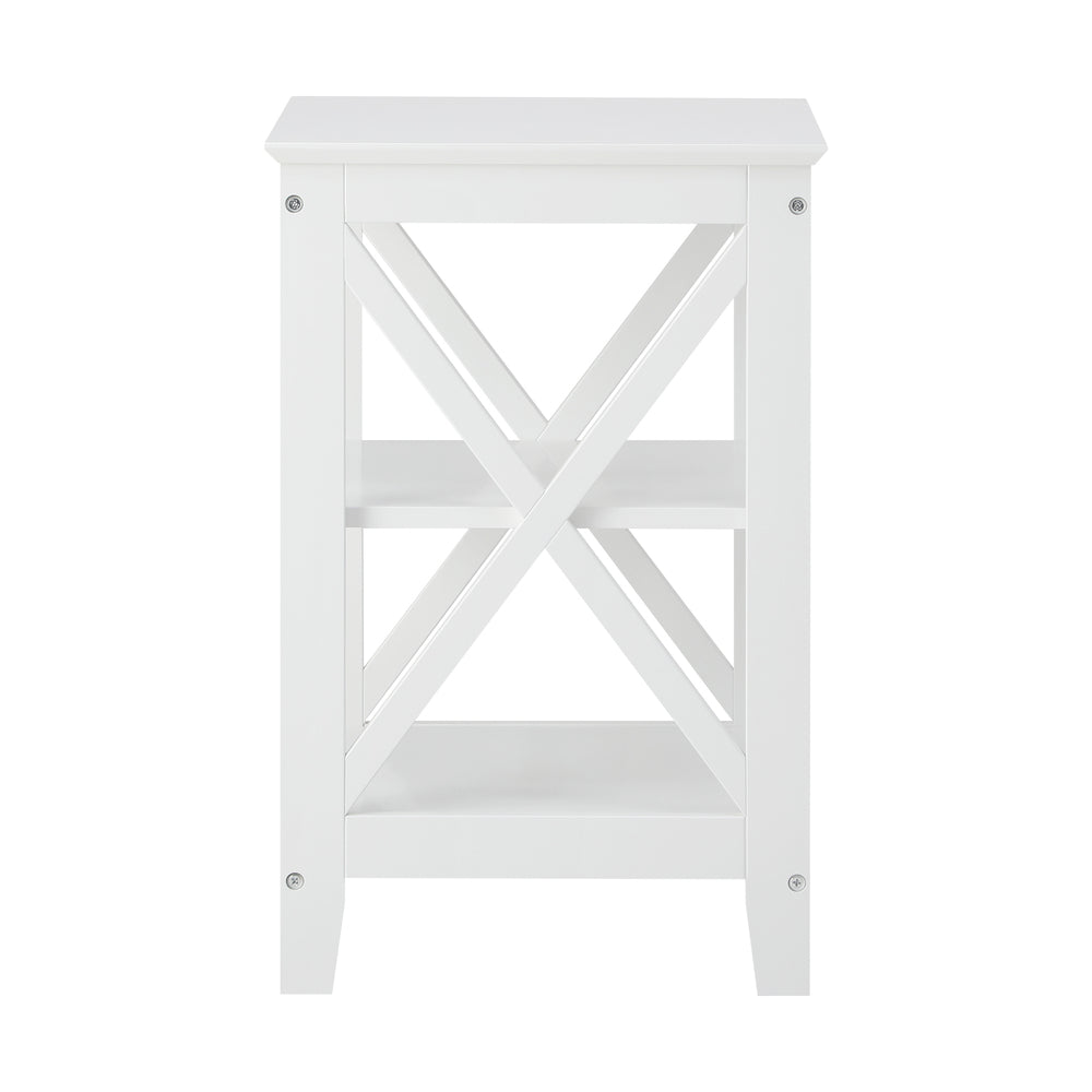 Side Table Coffee Bedside Sofa Storage 3-Tier Shelf White 2 Pack