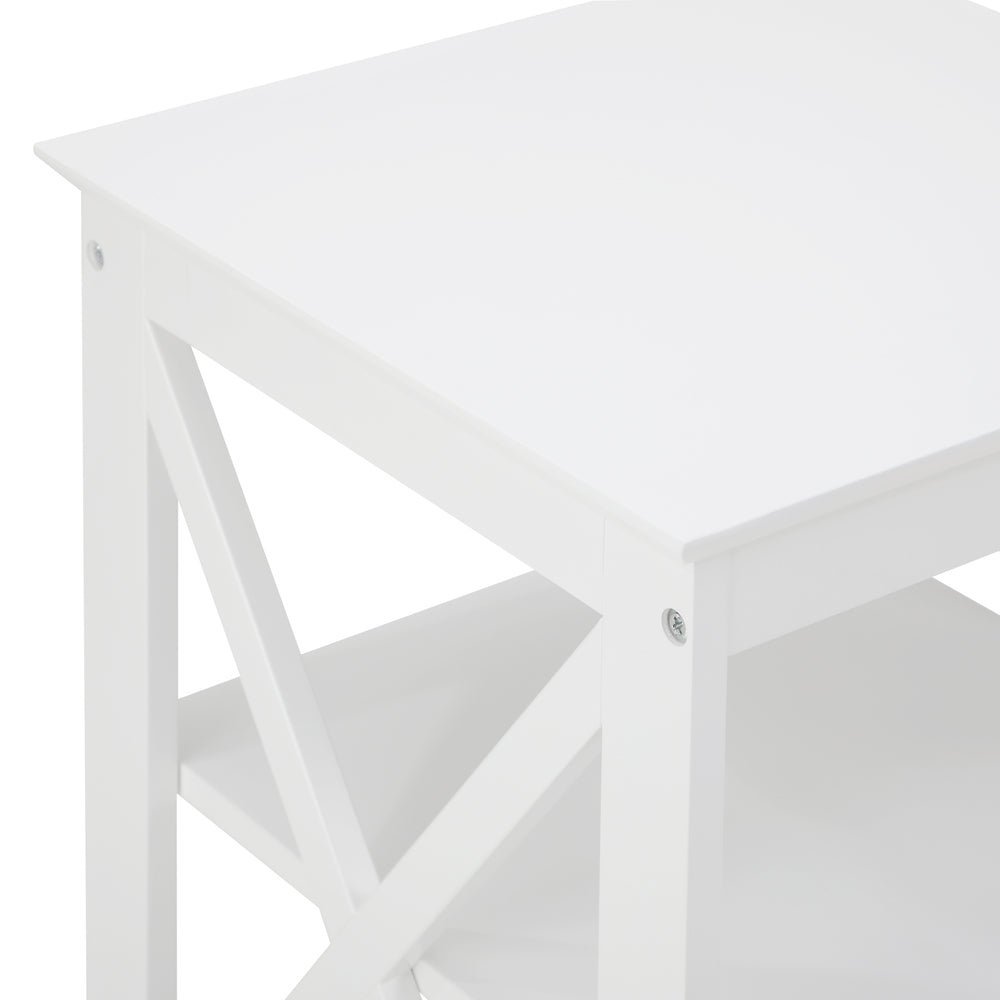 Side Table Coffee Bedside Sofa Storage 3-Tier Shelf White 2 Pack