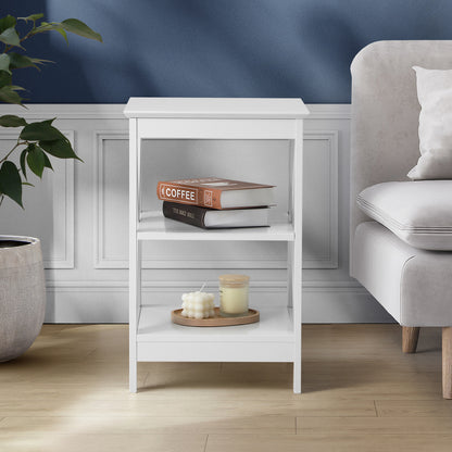 Side Table Coffee Bedside Sofa Storage 3-Tier Shelf White 2 Pack