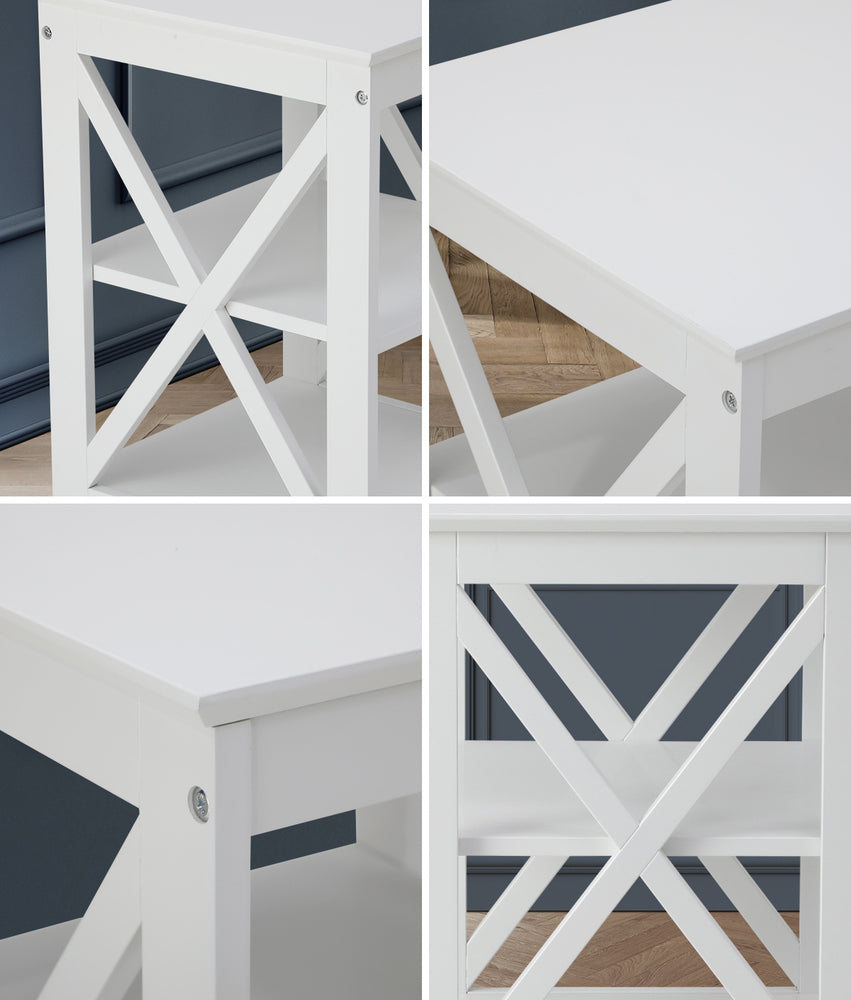 Side Table Coffee Bedside Sofa Storage 3-Tier Shelf White 2 Pack