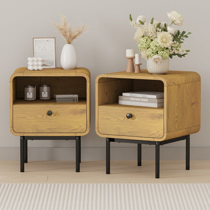 2x Bedside Tables 1 Drawer 1 Shelf Nightstand Bedroom Storage Natural