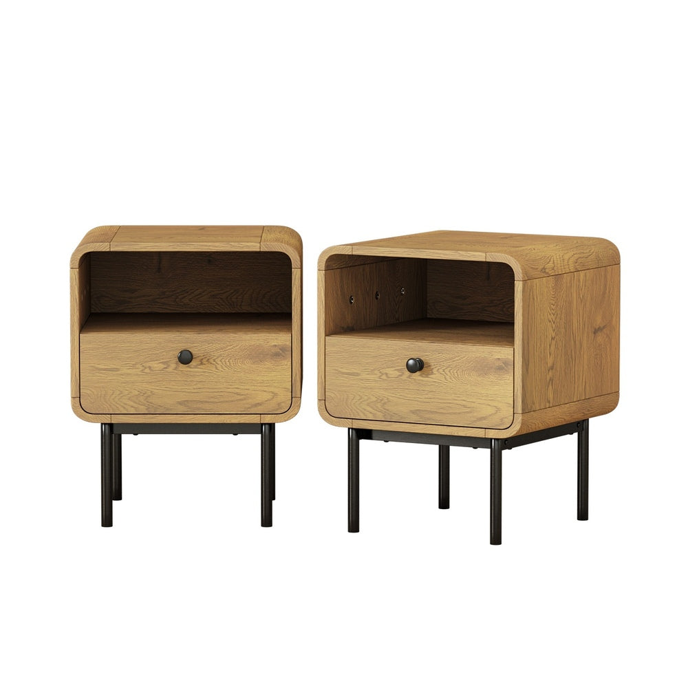 2x Bedside Tables 1 Drawer 1 Shelf Nightstand Bedroom Storage Natural