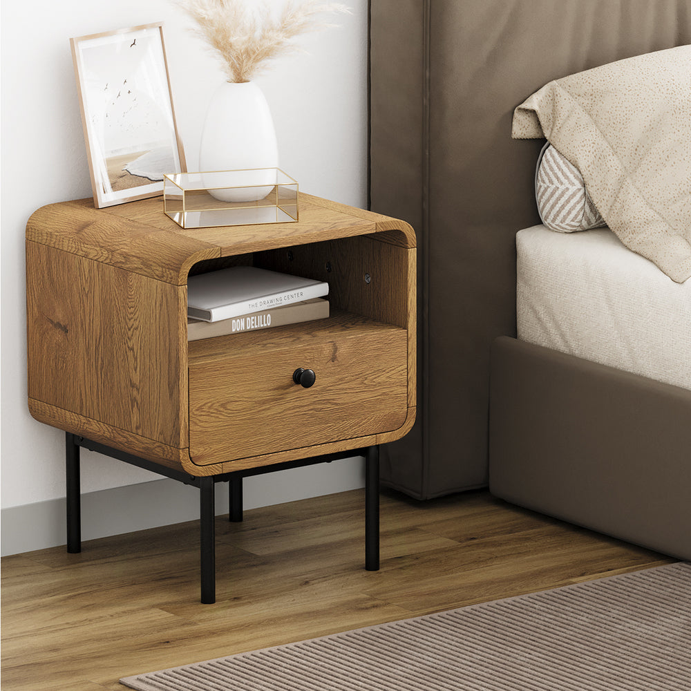 2x Bedside Tables 1 Drawer 1 Shelf Nightstand Bedroom Storage Natural