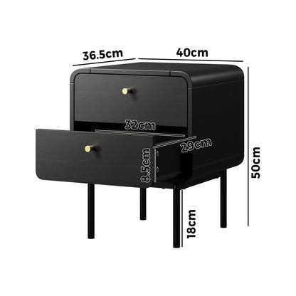 2x Bedside Table 2 Drawers Bedroom Nightstand Wood Storage Units Natural /Black