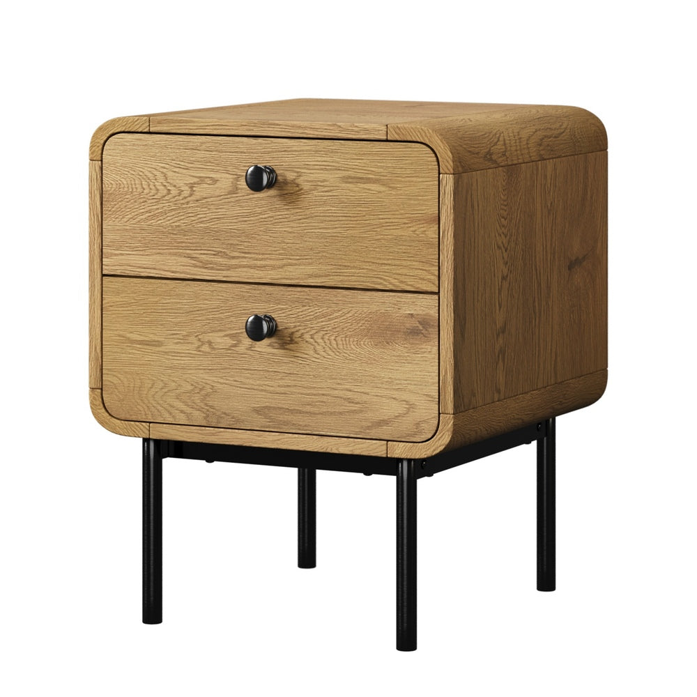 Bedside Table 1 or 2 Drawers Bedroom Nightstand Wood Grain Metal Natural