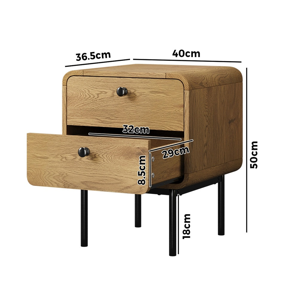 Bedside Table 1 or 2 Drawers Bedroom Nightstand Wood Grain Metal Natural