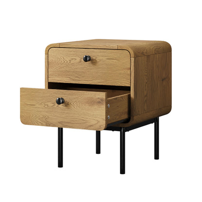 Bedside Table 1 or 2 Drawers Bedroom Nightstand Wood Grain Metal Natural
