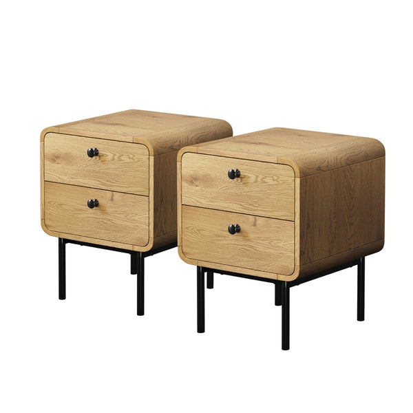  2x Bedside Table 2 Drawers Bedroom Nightstand Wood Storage Units Natural /Black