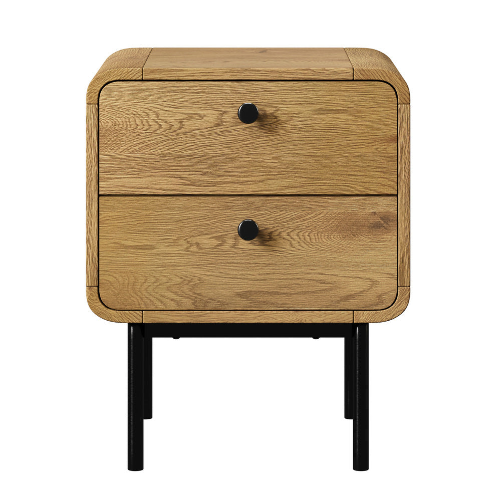 2x Bedside Table 2 Drawers Bedroom Nightstand Wood Storage Units Natural /Black