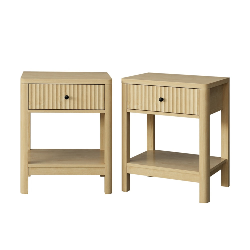 Bedside Table Drawer Side Table Storage Nightstand Natural 2 Pack