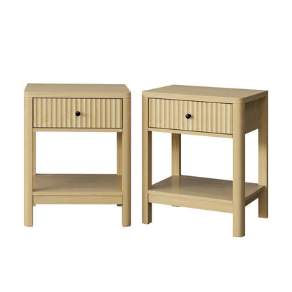 Bedside Table Drawer Side Table Storage Nightstand Natural 2 Pack