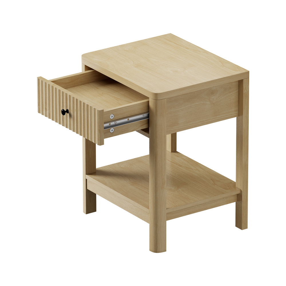 Bedside Table Drawer Side Table Storage Nightstand Natural 2 Pack