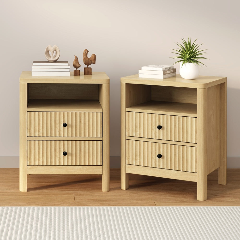 Bedside Table Drawer Side Table Storage Nightstand Natural 2 Pack