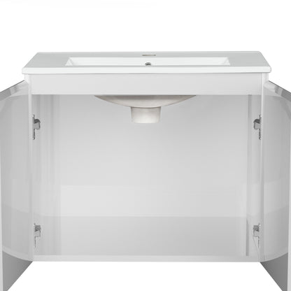 Vanity Unit Ceramic Basin Cabinet Storage Bathroom Wall Mounted 600mm White