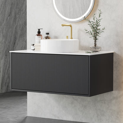 Vanity Unit 900Mm Bathroom Cabinet Storage Wall Hung Grooved Timber