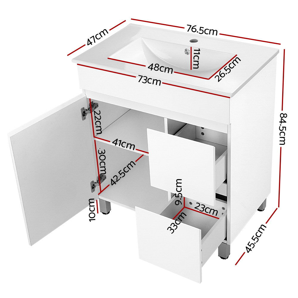 Bathroom Vanity Unit Freestanding Basin Cabinet 750mm - White
