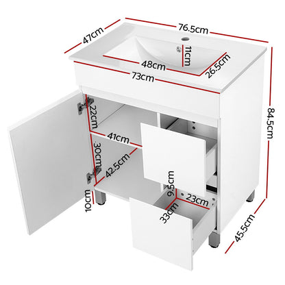 Bathroom Vanity Unit Freestanding Basin Cabinet 750mm - White