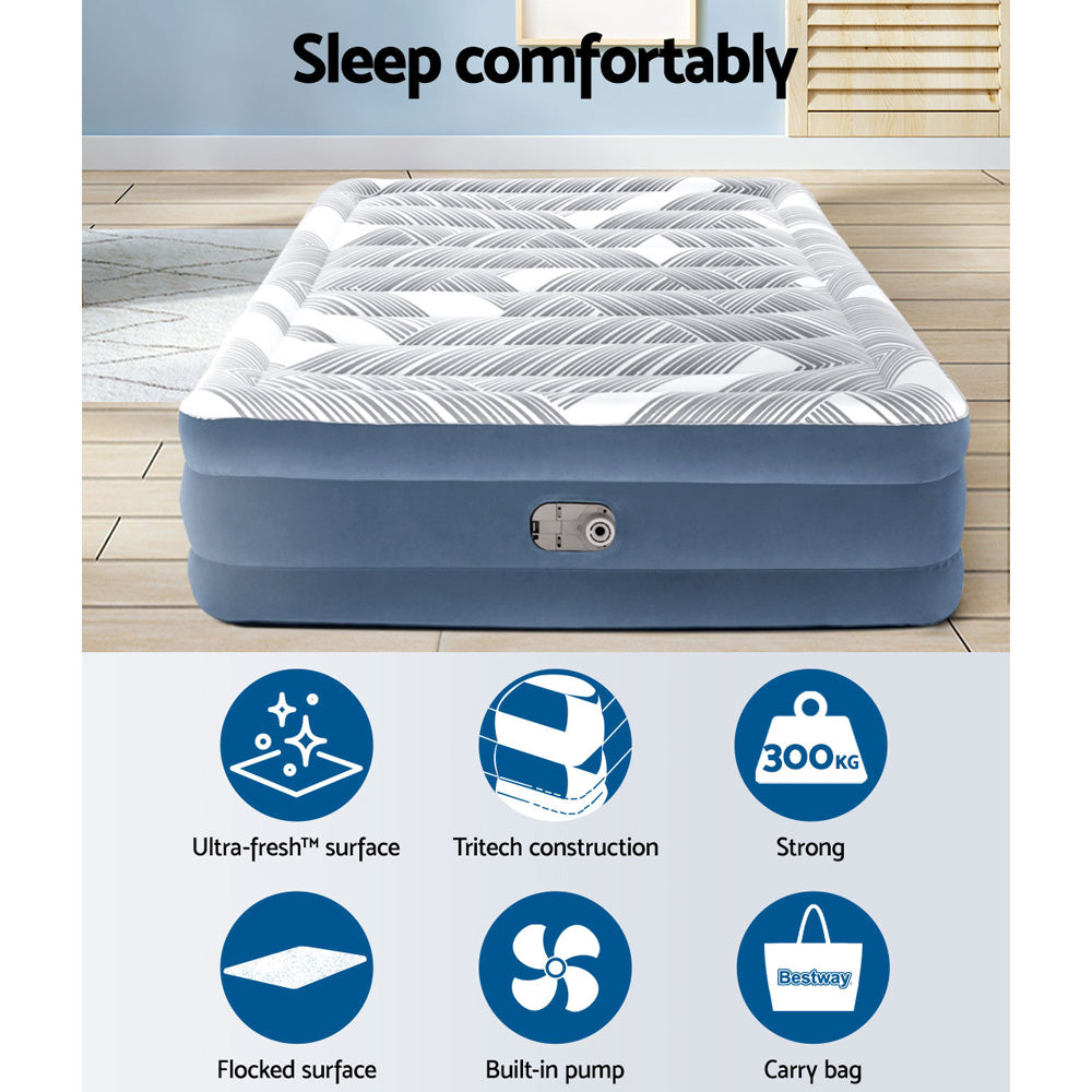 H&L Presents Air Mattress Bed Queen Size Inflatable Camping Beds Print Top Carry Bag