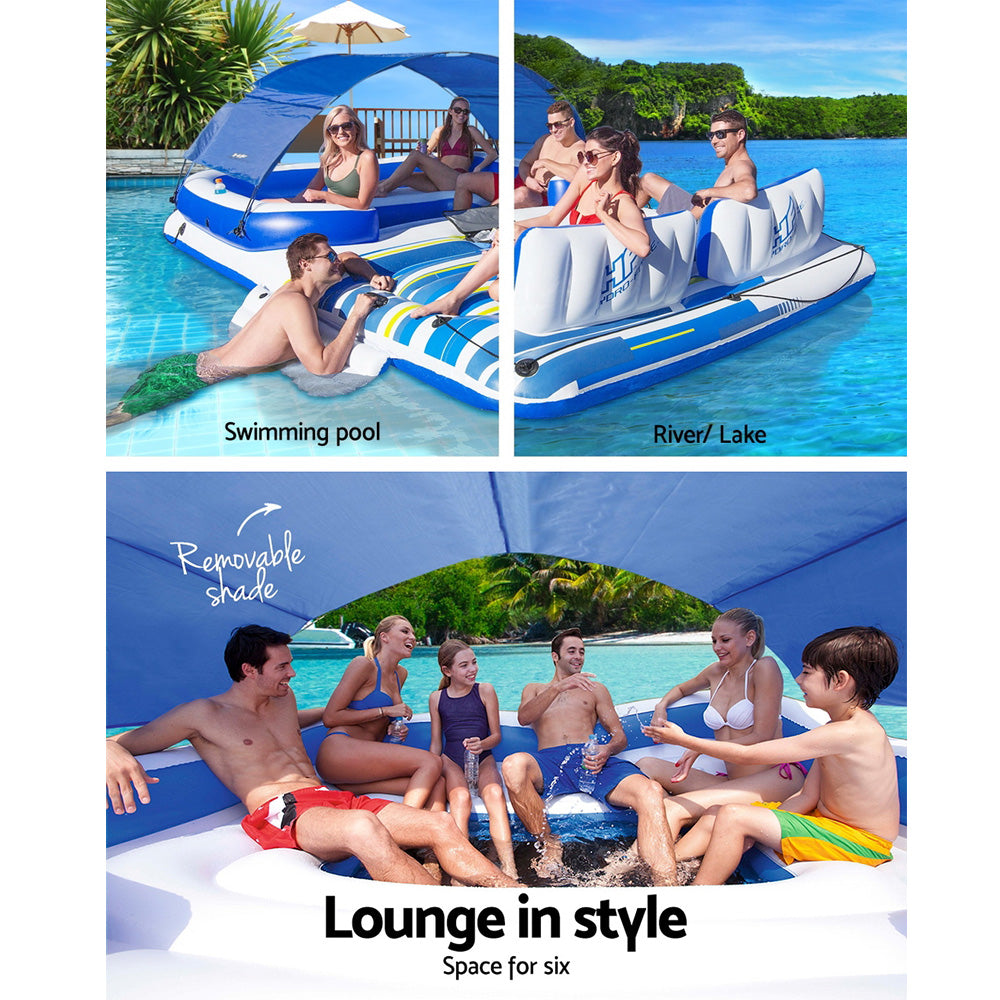 Pool Float Island Inflatable Lounge 6-Person Seat Canopy