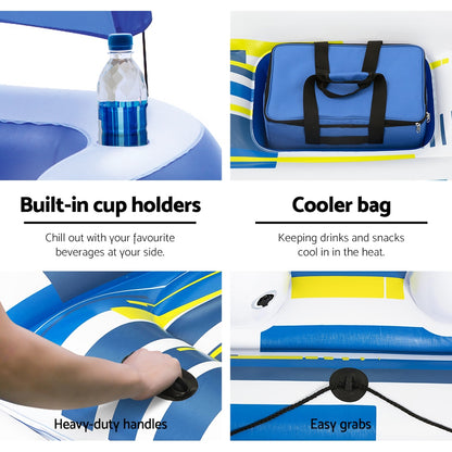 Pool Float Island Inflatable Lounge 6-Person Seat Canopy