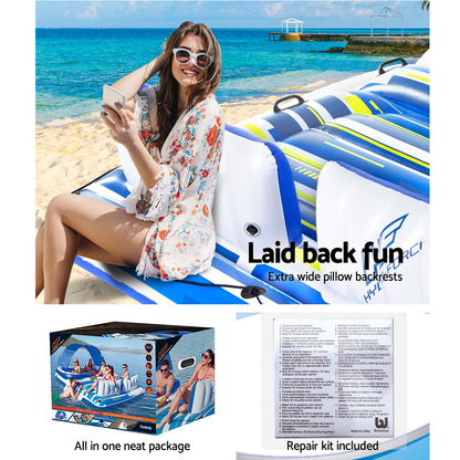 Pool Float Island Inflatable Lounge 6-Person Seat Canopy