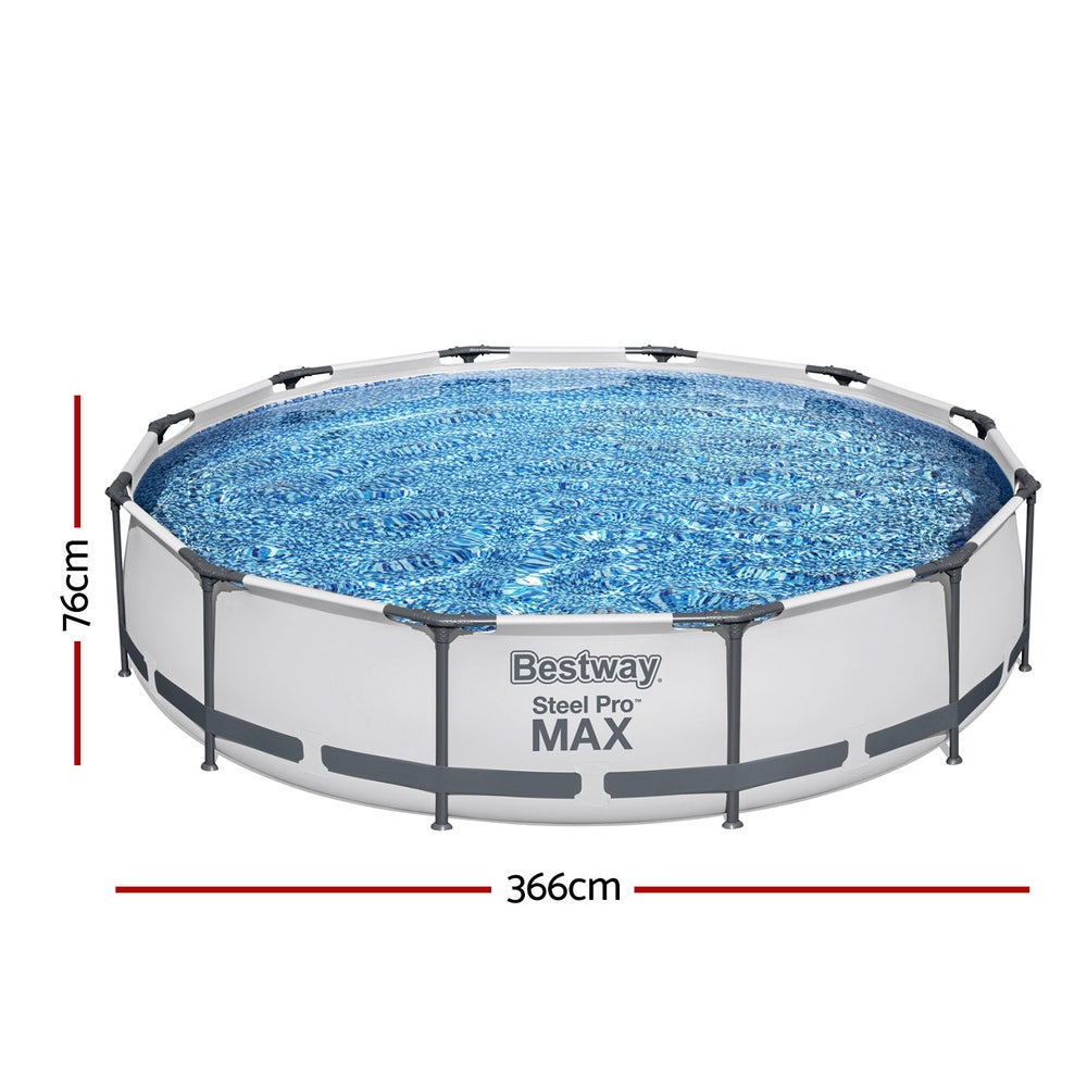 366X76Cm Steel Frame Round Above Ground Pool W/ Filter Pump