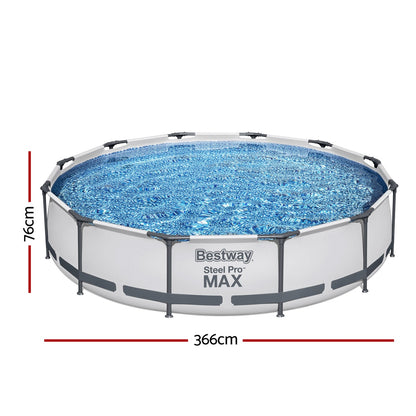 366X76Cm Steel Frame Round Above Ground Pool W/ Filter Pump