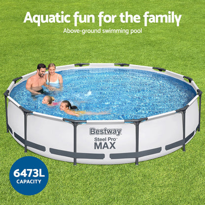 366X76Cm Steel Frame Round Above Ground Pool W/ Filter Pump