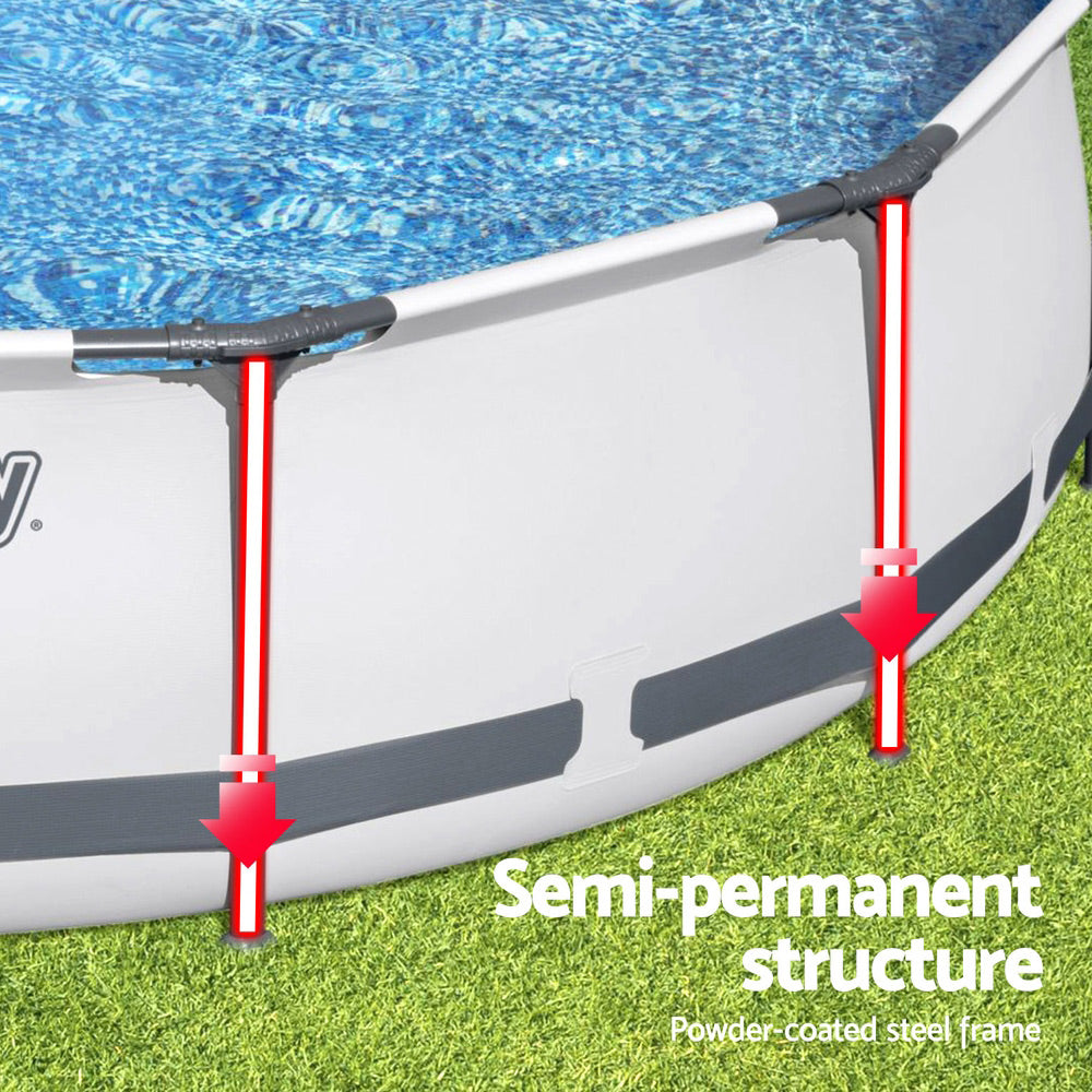 366X76Cm Steel Frame Round Above Ground Pool W/ Filter Pump
